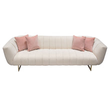 Load image into Gallery viewer, Venus Cream Fabric Sofa w/ Contrasting Pillows & Gold Finished Metal Base by Diamond Sofa
