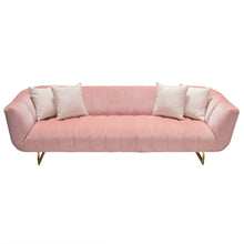 Load image into Gallery viewer, Venus Sofa in Blush Pink Velvet w/ Contrasting Pillows & Gold Finished Metal Base by Diamond Sofa