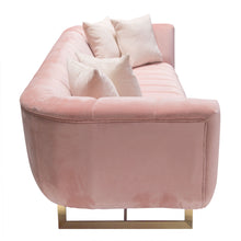 Load image into Gallery viewer, Venus Sofa in Blush Pink Velvet w/ Contrasting Pillows & Gold Finished Metal Base by Diamond Sofa