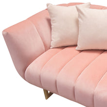 Load image into Gallery viewer, Venus Sofa in Blush Pink Velvet w/ Contrasting Pillows & Gold Finished Metal Base by Diamond Sofa