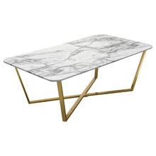 Load image into Gallery viewer, Vida Rectangle Cocktail Table w/ Faux Marble Top and Brushed Gold Metal Frame by Diamond Sofa