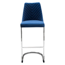 Load image into Gallery viewer, Vogue Set of (2) Bar Height Chairs in Navy Blue Velvet with Polished Silver Metal Base by Diamond Sofa