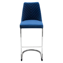 Load image into Gallery viewer, Vogue Set of (2) Bar Height Chairs in Navy Blue Velvet with Polished Silver Metal Base by Diamond Sofa