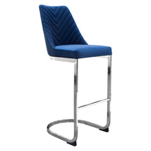 Load image into Gallery viewer, Vogue Set of (2) Bar Height Chairs in Navy Blue Velvet with Polished Silver Metal Base by Diamond Sofa