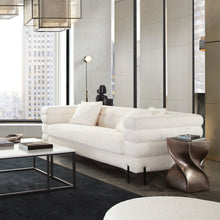 Load image into Gallery viewer, Vox Sofa in Faux White Shearling w/ Black Powder Metal Legs by Diamond Sofa