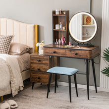 Load image into Gallery viewer, Vanity Table Set with 3-Color Lighted Mirror and Cushioned Stool-Rustic Brown