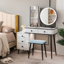 Load image into Gallery viewer, Vanity Table Set with 3-Color Lighted Mirror and Cushioned Stool-White
