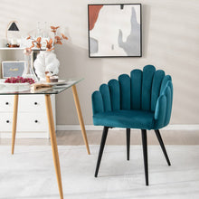 Load image into Gallery viewer, Modern Velvet Dining Chair with Metal Base and Petal Backrest-Teal