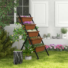Load image into Gallery viewer, 5-Tier Vertical Raised Garden Bed with Wheels and Container Boxes-Brown