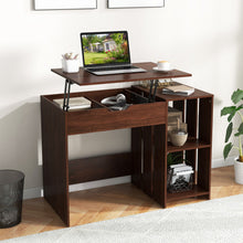 Load image into Gallery viewer, Lift Top Modern Computer Desk with 2 Hidden Compartments and 2 Open Storage Shelves-Walnut