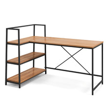Load image into Gallery viewer, Reversible L Shaped Computer Corner Workstation with 3-Tier Open Shelf-Walnut