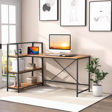 Load image into Gallery viewer, Reversible L Shaped Computer Corner Workstation with 3-Tier Open Shelf-Walnut