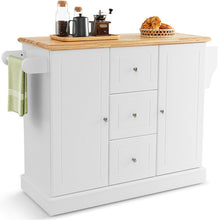 Load image into Gallery viewer, 2-Door Large Mobile Kitchen Island Cart with Hidden Wheelsand 3 Drawers-White