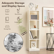 Load image into Gallery viewer, 5 Tiers 4-Cube Narrow Bookshelf with 4 Anti-Tipping Kits-White