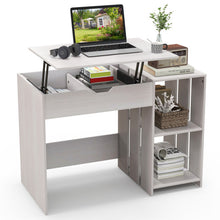 Load image into Gallery viewer, Lift Top Modern Computer Desk with 2 Hidden Compartments and 2 Open Storage Shelves-White