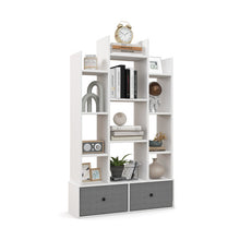 Load image into Gallery viewer, 12-Tier Open-Back Freestanding Bookshelf with Drawer-White