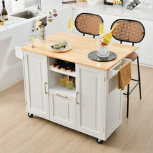 Load image into Gallery viewer, Rolling Kitchen Island Cart with Drop-Leaf Countertop ad Towel Bar-White