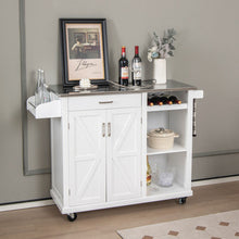 Load image into Gallery viewer, 2-Door Rolling Kitchen Island Cart with Stainless Steel Top and Wine Storage Shelf-White