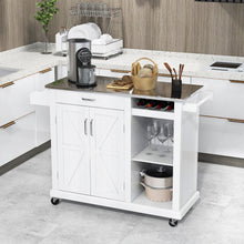 Load image into Gallery viewer, 2-Door Rolling Kitchen Island Cart with Stainless Steel Top and Wine Storage Shelf-White