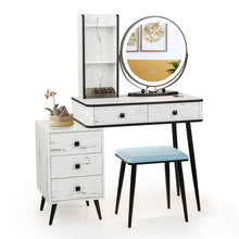 Load image into Gallery viewer, Vanity Table Set with 3-Color Lighted Mirror and Cushioned Stool-White