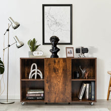 Load image into Gallery viewer, Wood Storage Cabinet with Wheels and 6 Compartments-Rustic brown