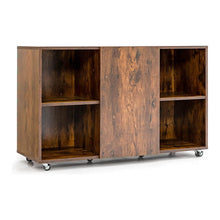 Load image into Gallery viewer, Wood Storage Cabinet with Wheels and 6 Compartments-Rustic brown