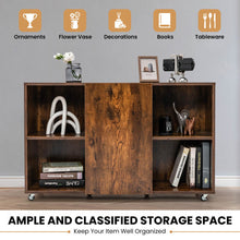 Load image into Gallery viewer, Wood Storage Cabinet with Wheels and 6 Compartments-Rustic brown