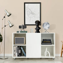 Load image into Gallery viewer, Wood Storage Cabinet with Wheels and 6 Compartments-White