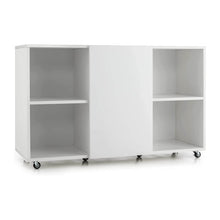 Load image into Gallery viewer, Wood Storage Cabinet with Wheels and 6 Compartments-White