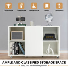 Load image into Gallery viewer, Wood Storage Cabinet with Wheels and 6 Compartments-White