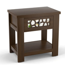 Load image into Gallery viewer, Wood Retro End Table with Mirrored Glass Drawer and Open Storage Shelf-Brown