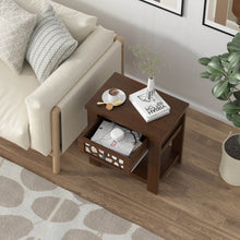 Load image into Gallery viewer, Wood Retro End Table with Mirrored Glass Drawer and Open Storage Shelf-Brown