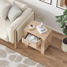 Load image into Gallery viewer, Wood Retro End Table with Mirrored Glass Drawer and Open Storage Shelf-Natural