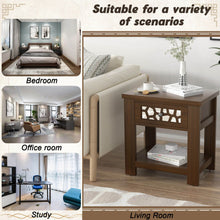 Load image into Gallery viewer, Wood Retro End Table with Mirrored Glass Drawer and Open Storage Shelf-Brown