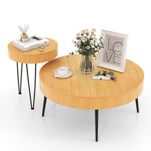 Load image into Gallery viewer, 2 Set of Wooden Coffee Table with Metal Legs and Adjustable Foot Pads-Radial Pattern