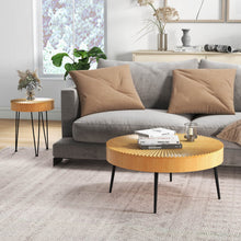 Load image into Gallery viewer, 2 Set of Wooden Coffee Table with Metal Legs and Adjustable Foot Pads-Radial Pattern