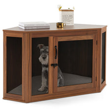 Load image into Gallery viewer, Corner Dog Kennel with Mesh Door and Cushion-Brown