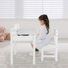 Load image into Gallery viewer, Wooden Kids Table and Chair Set with Storage and Paper Roll Holder-White