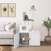 Load image into Gallery viewer, Cat Tree with Litter Box Enclosure with Cat Condo-White