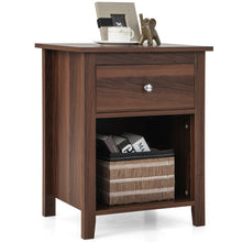 Load image into Gallery viewer, Wooden Nightstand with Slide-out Drawer and Open Shelf-Walnut