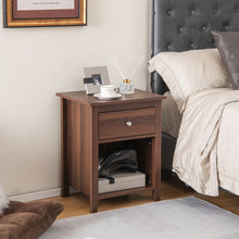 Load image into Gallery viewer, Wooden Nightstand with Slide-out Drawer and Open Shelf-Walnut