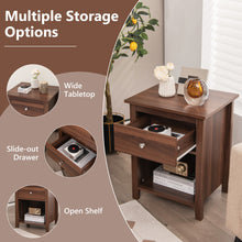 Load image into Gallery viewer, Wooden Nightstand with Slide-out Drawer and Open Shelf-Walnut