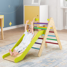 Load image into Gallery viewer, 2-in-1 Wooden Triangle Climber Set with Gradient Adjustable Slide-Multicolor
