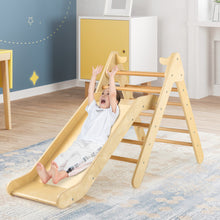 Load image into Gallery viewer, 2-in-1 Wooden Triangle Climber Set with Gradient Adjustable Slide-Natural
