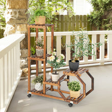 Load image into Gallery viewer, 6-Tier Wooden Plant Stand with Wheels-Brown