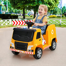 Load image into Gallery viewer, 12V Kids Ride-on Garbage Truck with Warning Lights and 6 Recycling Accessories-Yellow