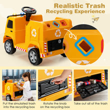 Load image into Gallery viewer, 12V Kids Ride-on Garbage Truck with Warning Lights and 6 Recycling Accessories-Yellow