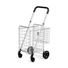 Load image into Gallery viewer, Folding Shopping Cart Basket Rolling Trolley with Adjustable Handle-Silver
