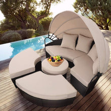 Load image into Gallery viewer, Outdoor Patio Rattan Retractable Canopy Daybed