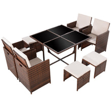 Load image into Gallery viewer, 9 pcs Outdoor Rattan Wicker Cushioned Sofa